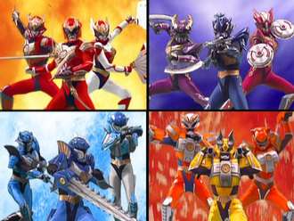 The four tribes of the Gransazers. Clockwise from left: Fire, Wind, Earth, Water