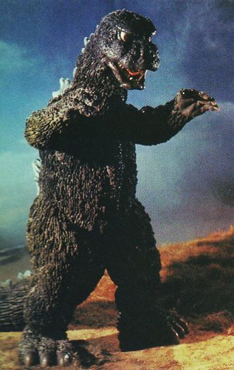 The MegaroGoji in a production picture of Godzilla vs. Megalon