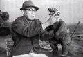 Tsuburaya with the Godzilla stop motion puppet