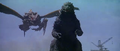 Megaguirus attacks Godzilla from behind