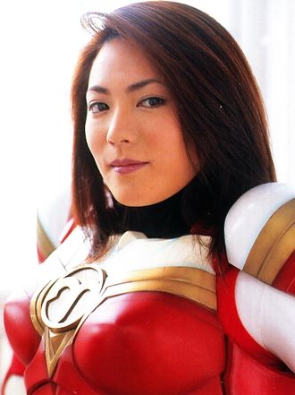 Shimizu in her Sazer Mithras Costume (2003)