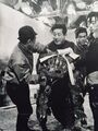 Katsumi Tezuka in the Anguirus suit on the set of Godzilla Raids Again