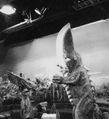 A Space Gyaos prop on set with the Guiron suit