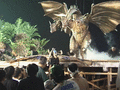 Filming of a fight scene between Cretaceous King Ghidorah and Rainbow Mothra