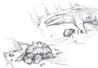 Liopleurodon and Kamoebas concept art