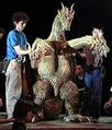 The King Ghidorah suit is prepared for filming.