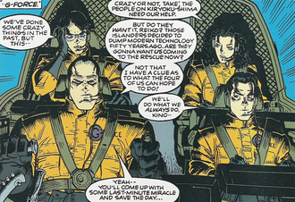 The original 4 members of G-Force in Godzilla Color Special