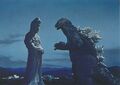 Godzilla and the Grand Byakue Kannon in a deleted scene
