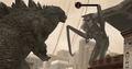 Godzilla punching the male MUTO in Godzilla: Smash3