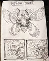 Comic drawn by a Blackhall Studios employee, showing a meeting between Mothra and the characters portrayed by Vera Farmiga and Millie Bobby Brown