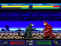Godzilla blasts Megalon with his heat ray, while Gigan and Jet Jaguar fight in the background