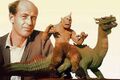 Harryhausen with the dragon and cyclops from The 7th Voyage of Sinbad