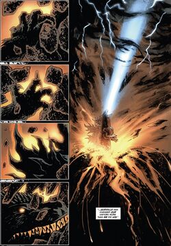 Godzilla emerging from Mt. Vesuvius in Godzilla: Rage Across Time