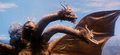Rodan flees to the skies from the battle at Mount Fuji in Destroy All Monsters