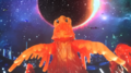 Magma Hedorah noticing the falling snow particles