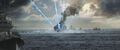 Godzilla's body crumbling into the sea