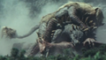 Anguirus, Rodan, and King Caesar are left unconscious in a pile