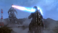 Mechagodzilla engages Godzilla in Kyoto's countryside