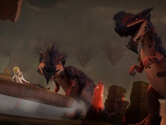 Two Dilophosaurus' in Kong: King of the Apes