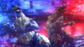 Blizzard and Burning Millennium Godzillas combining their Burst Moves