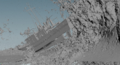 Unrendered shot of the Shinseimaru lifting up from the mine explosion