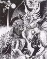 Interpretation of Demon Beast Bagan from Resurrection of Godzilla (1983) by "Hurricane" Ryu Hariken, included in Encyclopedia of Godzilla (Mechagodzilla Edition)