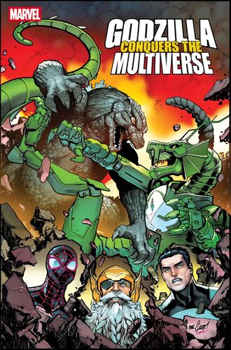 The main cover of Godzilla Conquers the Multiverse #4 by David Marquez
