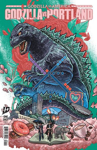 Cover A of Godzilla vs. America: Portland by Benjamin Dewey