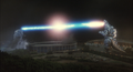 Godzilla's atomic breath locks with Mechagodzilla's mega buster