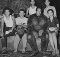 From right: Kaimai, Akemi Negishi, Fuminori Ohashi, unidentified, Teizo Toshimitsu, and Yoshio Suzuki on the set of Half Human