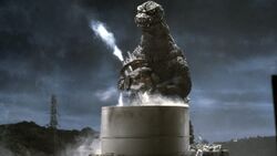 Godzilla feeds off the reactor at the Mihama Nuclear Power Plant (The Return of Godzilla)