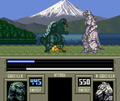 Godzilla spits blood after being hit by Mechagodzilla's attack in Super Godzilla