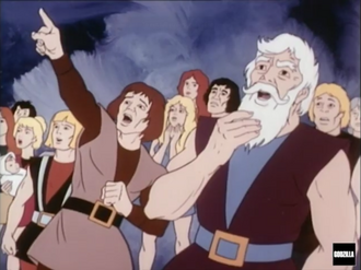 A group of Cloud-Dwellers reacting to the Power Dragon