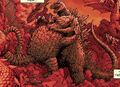 Anguirus biting Godzilla in the IDW Publishing comic Godzilla: Cataclysm