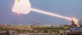 Megaguirus is set ablaze by Godzilla's atomic breath