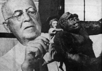 Willis O'Brien animating Jill on the back of Joseph Young