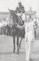Masaichi Nagata (right) with his racehorse Tokino Minoru at the 1951 Tokyo Yushun