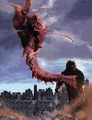 Godzilla throws Ebirah in a publicity still depicting a scene which never occurs onscreen