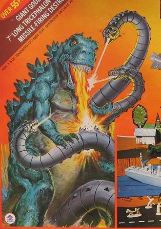 The Tricephalon Monster in the box art for Godzilla Battles the Tricephalon Monster