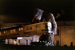 King Kong attacking a train