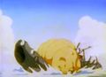 A Mothra Larva destroying the Battle Ship Yamamoto in Daicon IV