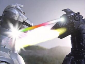 Black Mechagodzilla firing at Mechagodzilla