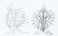 Additional redrawn Gigan concept art based on Takayoshi Mizuki's design