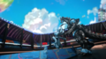 Formula Type 3 Mechagodzilla fighting a Cyber Monster