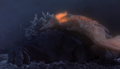 Fire Rodan is shot down and falls onto the crippled Godzilla
