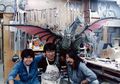 Nobuhiro Ekubo (right), Rikiya So, and Hiroshi Sagae with the 1/2.5-scale Desghidorah prop