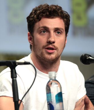 Aaron Taylor-Johnson speaking at the 2014 San Diego Comic Con International, for "Avengers: Age of Ultron", at the San Diego Convention Center in San Diego, California