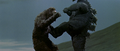 Godzilla performs a kangaroo kick on King Kong