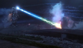Super Mechagodzilla blasts Godzilla with the mega buster
