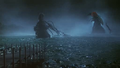 Godzilla battles Biollante at Lake Ashi